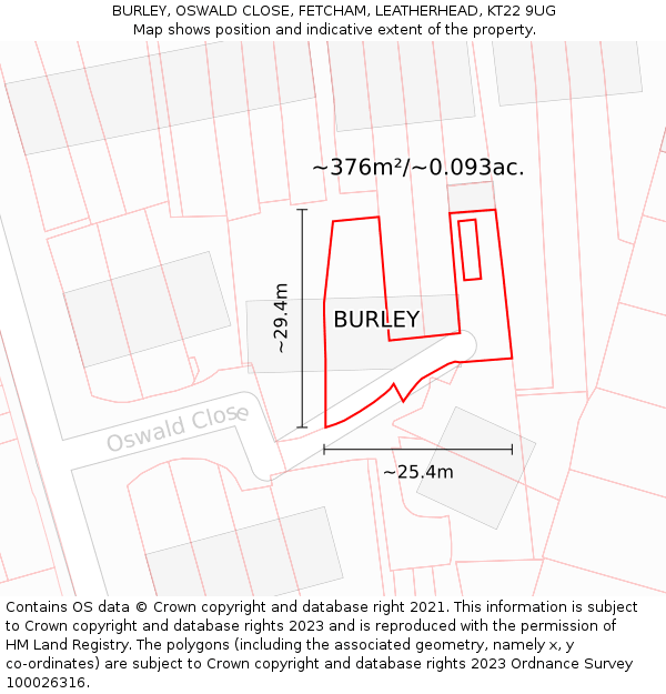 BURLEY, OSWALD CLOSE, FETCHAM, LEATHERHEAD, KT22 9UG: Plot and title map