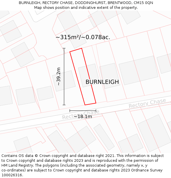 BURNLEIGH, RECTORY CHASE, DODDINGHURST, BRENTWOOD, CM15 0QN: Plot and title map