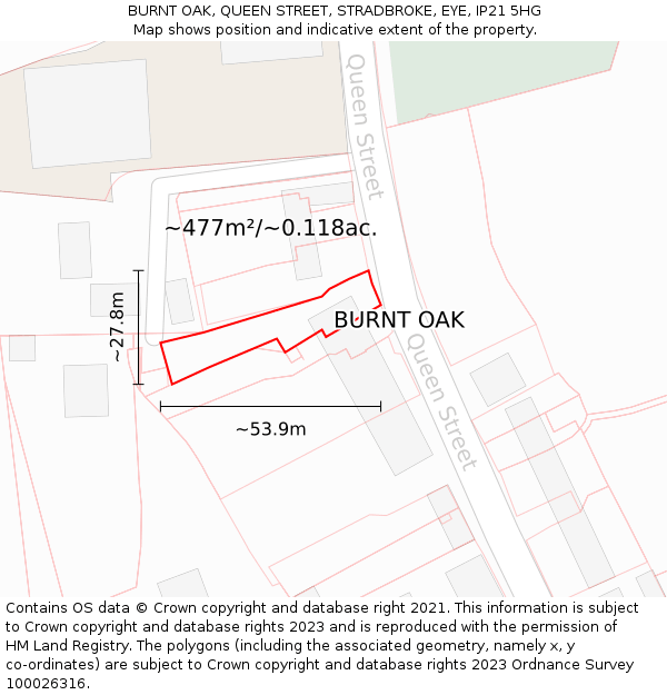 BURNT OAK, QUEEN STREET, STRADBROKE, EYE, IP21 5HG: Plot and title map