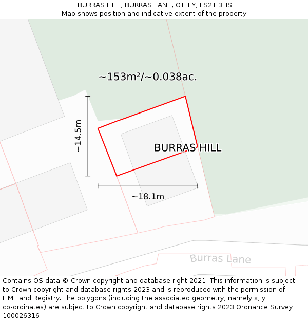 BURRAS HILL, BURRAS LANE, OTLEY, LS21 3HS: Plot and title map