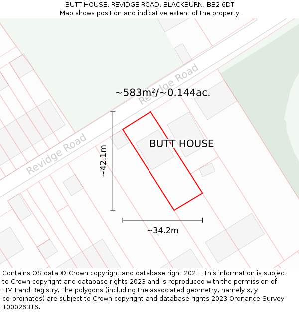 BUTT HOUSE, REVIDGE ROAD, BLACKBURN, BB2 6DT: Plot and title map