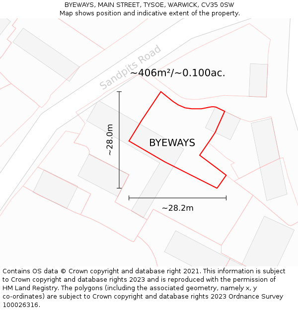BYEWAYS, MAIN STREET, TYSOE, WARWICK, CV35 0SW: Plot and title map
