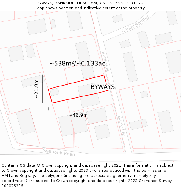 BYWAYS, BANKSIDE, HEACHAM, KING'S LYNN, PE31 7AU: Plot and title map