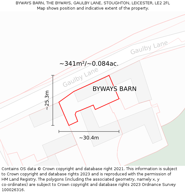 BYWAYS BARN, THE BYWAYS, GAULBY LANE, STOUGHTON, LEICESTER, LE2 2FL: Plot and title map