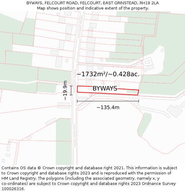 BYWAYS, FELCOURT ROAD, FELCOURT, EAST GRINSTEAD, RH19 2LA: Plot and title map