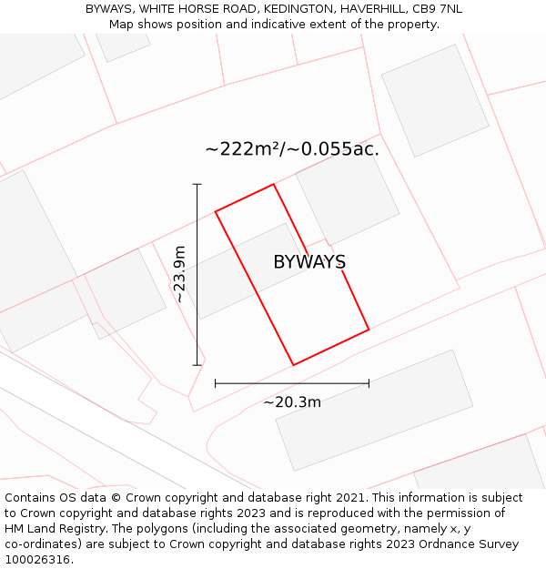 BYWAYS, WHITE HORSE ROAD, KEDINGTON, HAVERHILL, CB9 7NL: Plot and title map