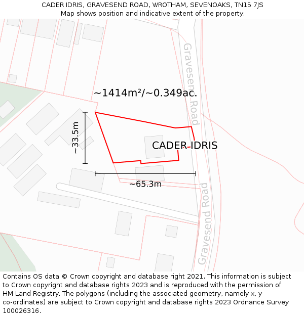 CADER IDRIS, GRAVESEND ROAD, WROTHAM, SEVENOAKS, TN15 7JS: Plot and title map