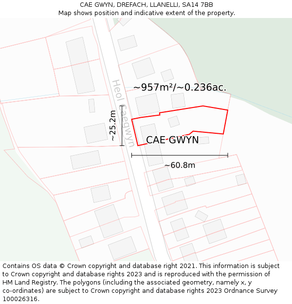CAE GWYN, DREFACH, LLANELLI, SA14 7BB: Plot and title map