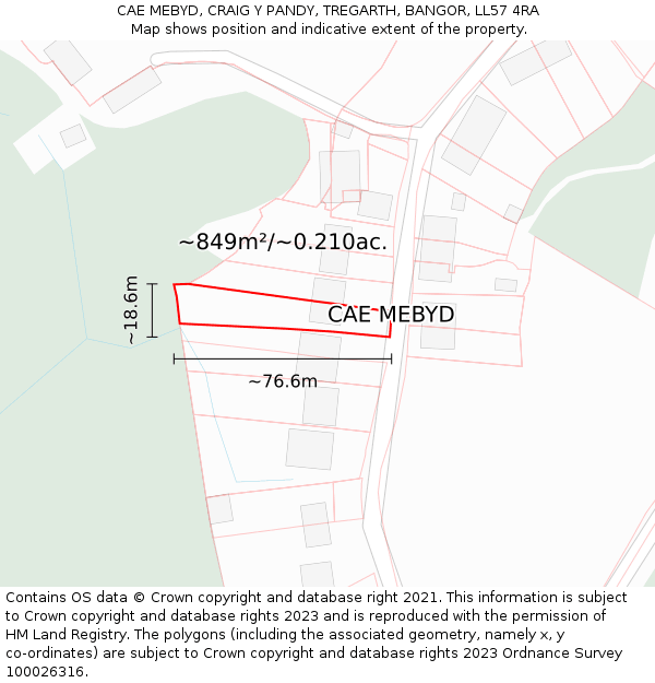 CAE MEBYD, CRAIG Y PANDY, TREGARTH, BANGOR, LL57 4RA: Plot and title map