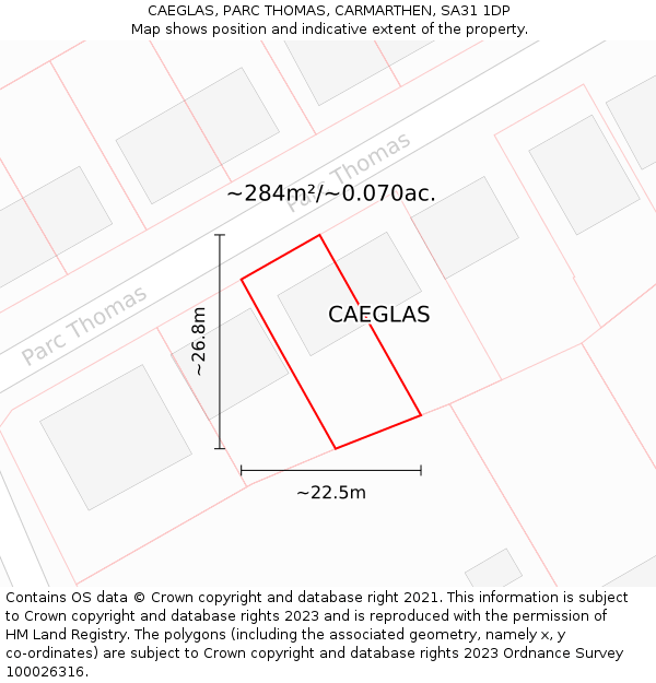 CAEGLAS, PARC THOMAS, CARMARTHEN, SA31 1DP: Plot and title map