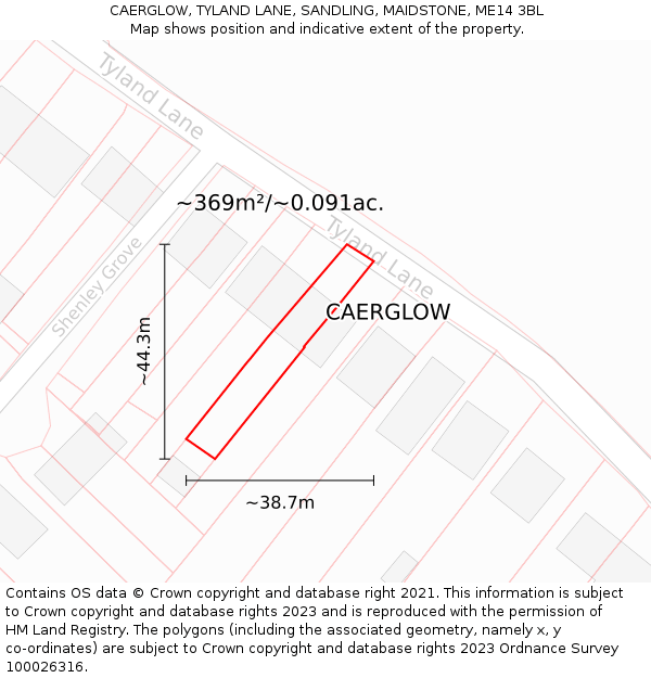 CAERGLOW, TYLAND LANE, SANDLING, MAIDSTONE, ME14 3BL: Plot and title map
