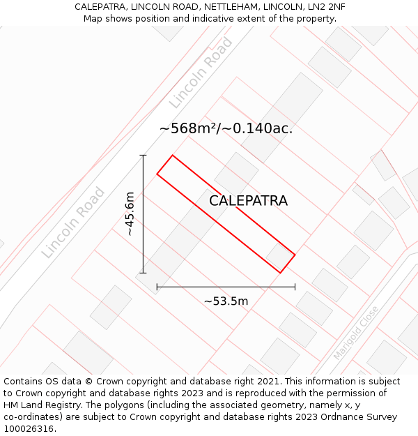 CALEPATRA, LINCOLN ROAD, NETTLEHAM, LINCOLN, LN2 2NF: Plot and title map