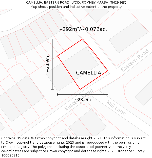 CAMELLIA, EASTERN ROAD, LYDD, ROMNEY MARSH, TN29 9EQ: Plot and title map