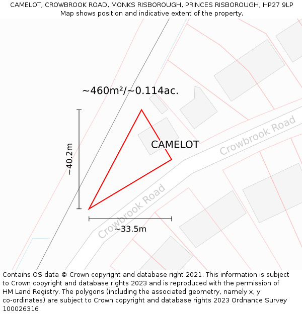 CAMELOT, CROWBROOK ROAD, MONKS RISBOROUGH, PRINCES RISBOROUGH, HP27 9LP: Plot and title map