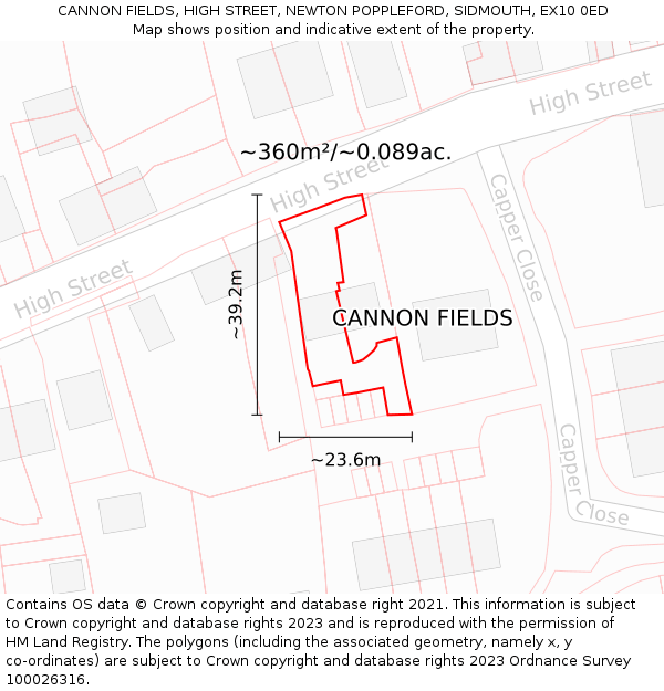 CANNON FIELDS, HIGH STREET, NEWTON POPPLEFORD, SIDMOUTH, EX10 0ED: Plot and title map
