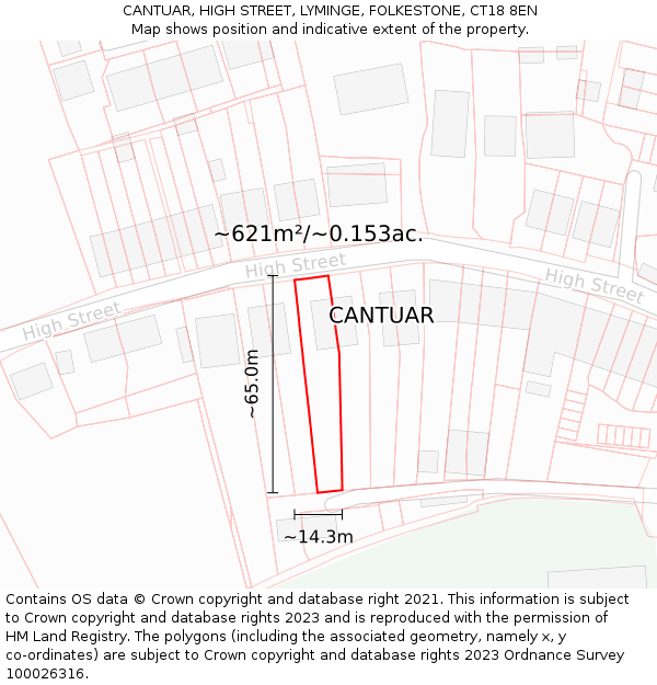 CANTUAR, HIGH STREET, LYMINGE, FOLKESTONE, CT18 8EN: Plot and title map