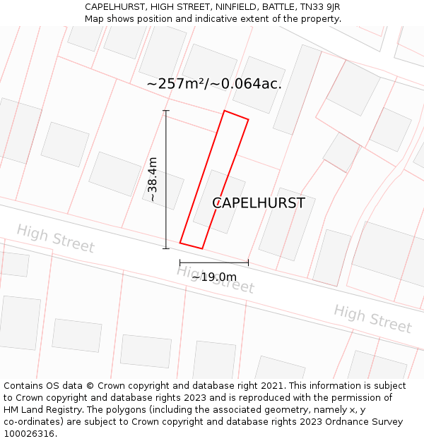 CAPELHURST, HIGH STREET, NINFIELD, BATTLE, TN33 9JR: Plot and title map