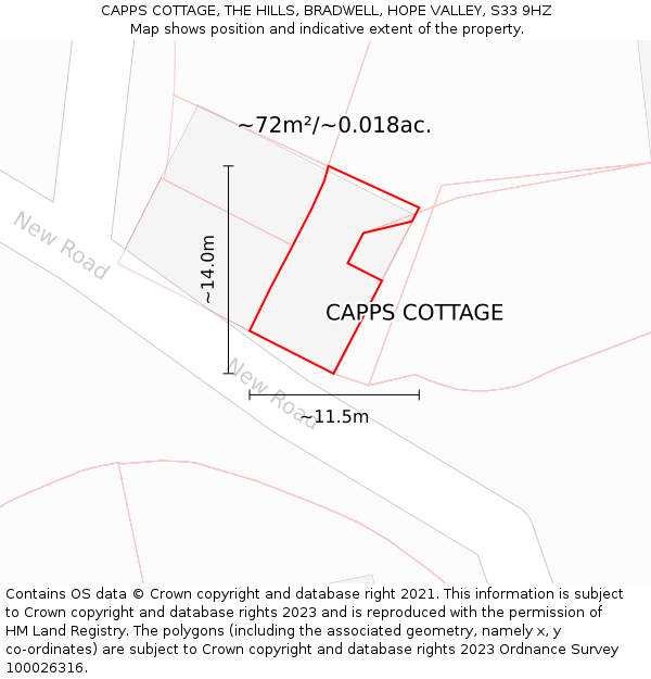 CAPPS COTTAGE, THE HILLS, BRADWELL, HOPE VALLEY, S33 9HZ: Plot and title map
