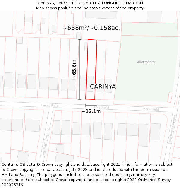 CARINYA, LARKS FIELD, HARTLEY, LONGFIELD, DA3 7EH: Plot and title map