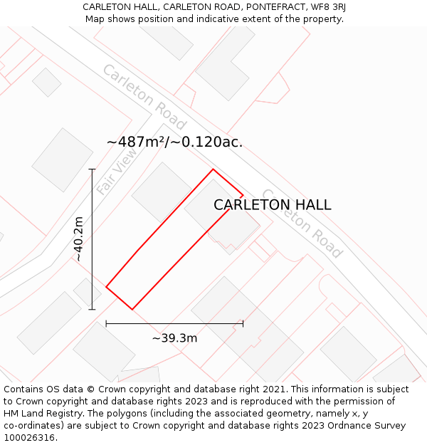 CARLETON HALL, CARLETON ROAD, PONTEFRACT, WF8 3RJ: Plot and title map