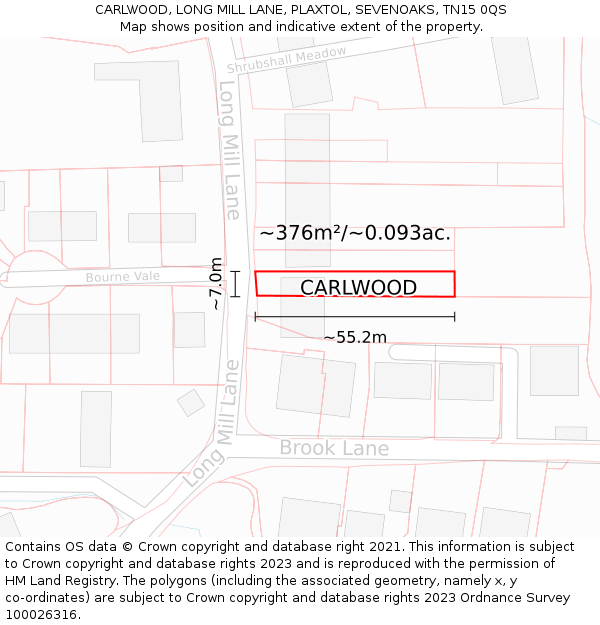 CARLWOOD, LONG MILL LANE, PLAXTOL, SEVENOAKS, TN15 0QS: Plot and title map