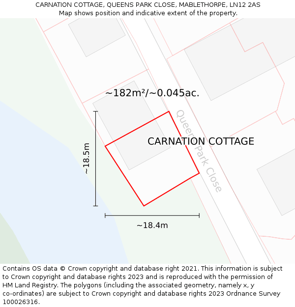 CARNATION COTTAGE, QUEENS PARK CLOSE, MABLETHORPE, LN12 2AS: Plot and title map