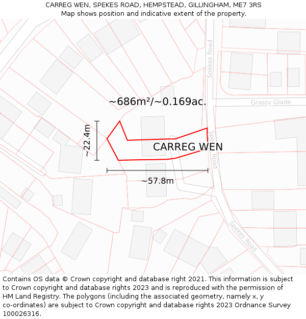 CARREG WEN, SPEKES ROAD, HEMPSTEAD, GILLINGHAM, ME7 3RS: Plot and title map