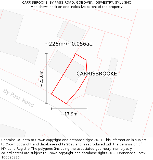 CARRISBROOKE, BY PASS ROAD, GOBOWEN, OSWESTRY, SY11 3NQ: Plot and title map