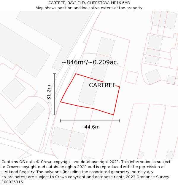 CARTREF, BAYFIELD, CHEPSTOW, NP16 6AD: Plot and title map