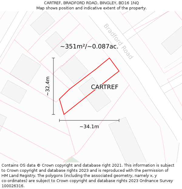 CARTREF, BRADFORD ROAD, BINGLEY, BD16 1NQ: Plot and title map