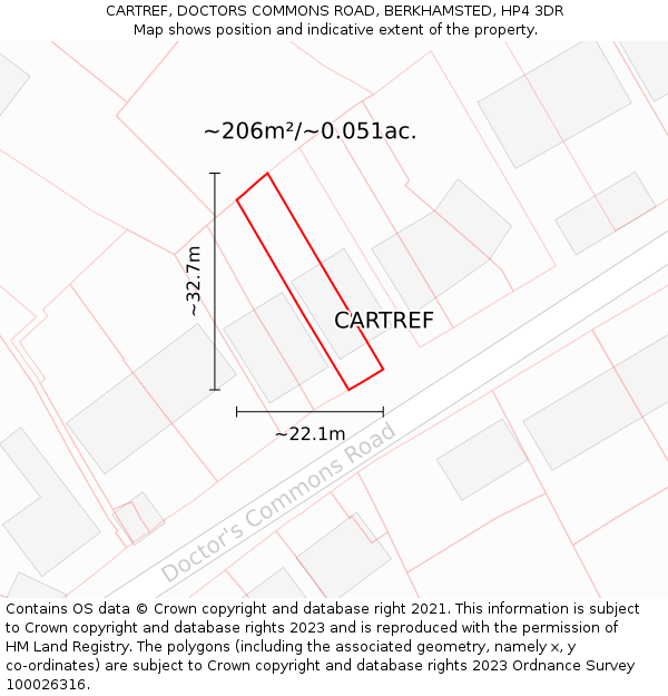 CARTREF, DOCTORS COMMONS ROAD, BERKHAMSTED, HP4 3DR: Plot and title map
