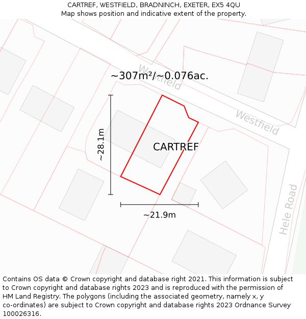 CARTREF, WESTFIELD, BRADNINCH, EXETER, EX5 4QU: Plot and title map