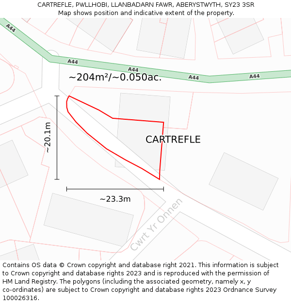 CARTREFLE, PWLLHOBI, LLANBADARN FAWR, ABERYSTWYTH, SY23 3SR: Plot and title map