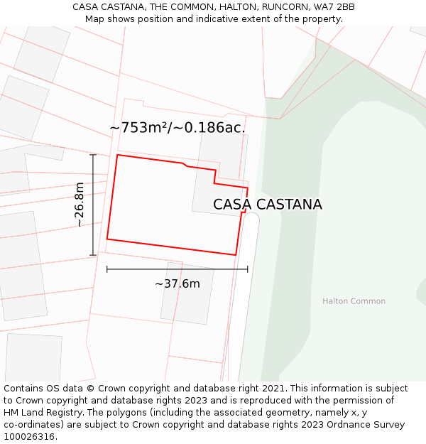 CASA CASTANA, THE COMMON, HALTON, RUNCORN, WA7 2BB: Plot and title map