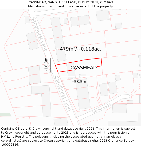 CASSMEAD, SANDHURST LANE, GLOUCESTER, GL2 9AB: Plot and title map