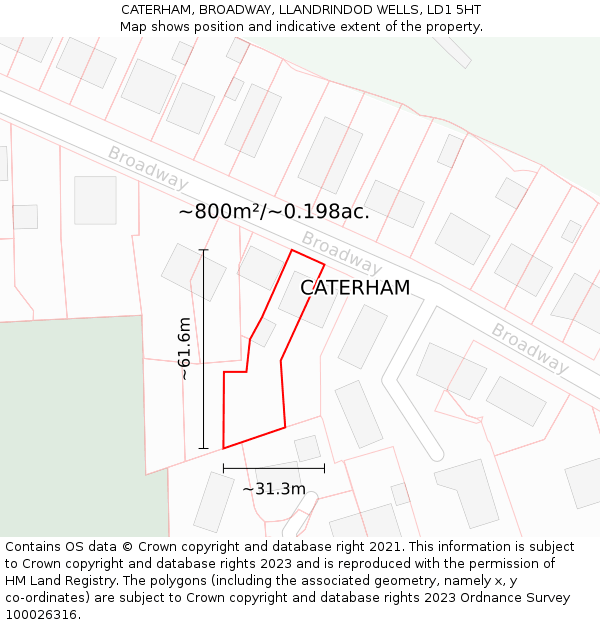 CATERHAM, BROADWAY, LLANDRINDOD WELLS, LD1 5HT: Plot and title map