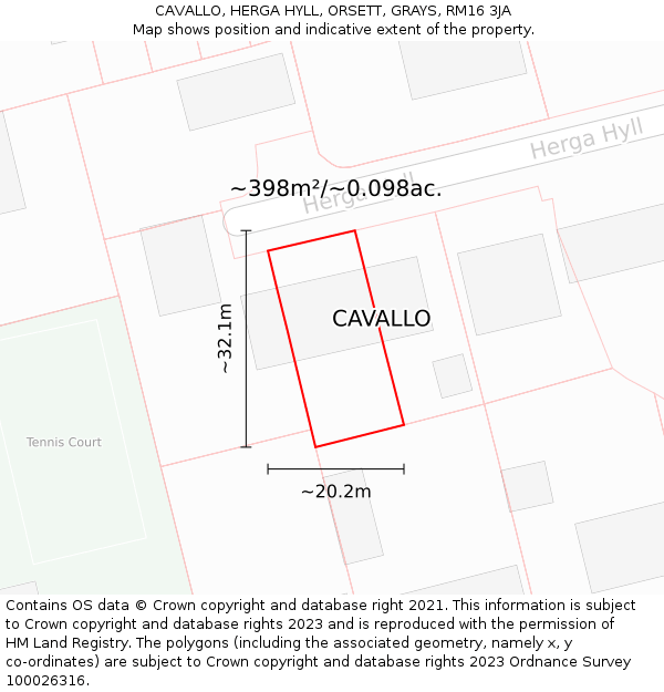 CAVALLO, HERGA HYLL, ORSETT, GRAYS, RM16 3JA: Plot and title map