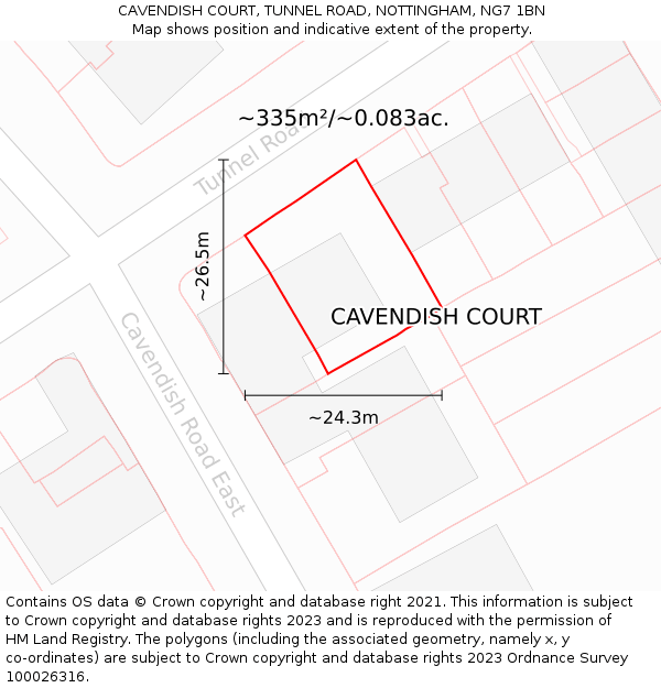 CAVENDISH COURT, TUNNEL ROAD, NOTTINGHAM, NG7 1BN: Plot and title map
