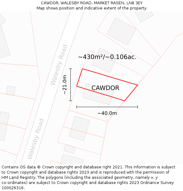 CAWDOR, WALESBY ROAD, MARKET RASEN, LN8 3EY: Plot and title map