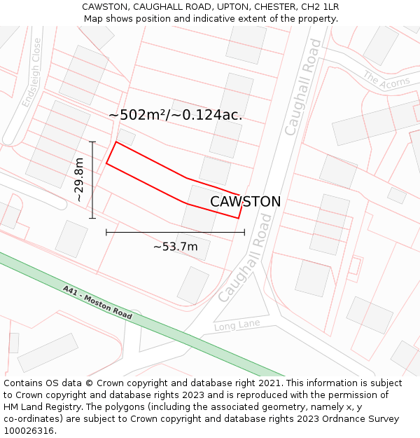 CAWSTON, CAUGHALL ROAD, UPTON, CHESTER, CH2 1LR: Plot and title map