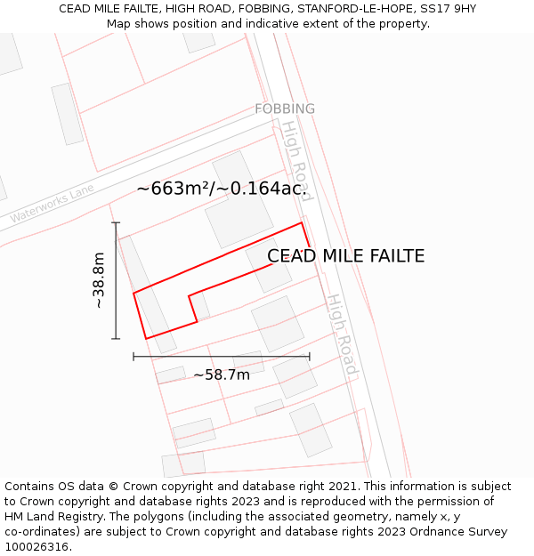 CEAD MILE FAILTE, HIGH ROAD, FOBBING, STANFORD-LE-HOPE, SS17 9HY: Plot and title map