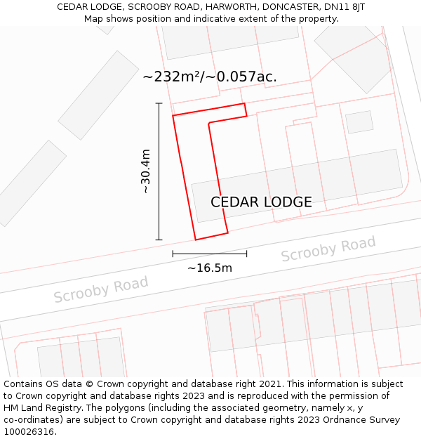 CEDAR LODGE, SCROOBY ROAD, HARWORTH, DONCASTER, DN11 8JT: Plot and title map