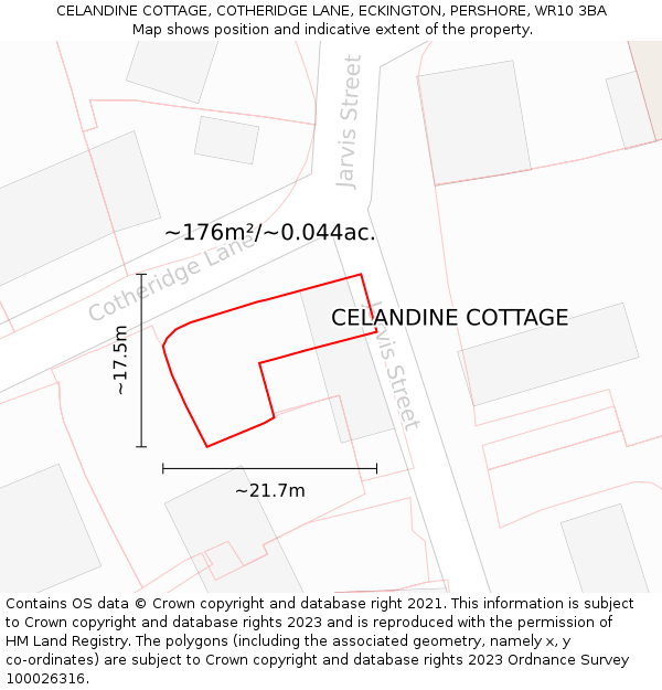 CELANDINE COTTAGE, COTHERIDGE LANE, ECKINGTON, PERSHORE, WR10 3BA: Plot and title map