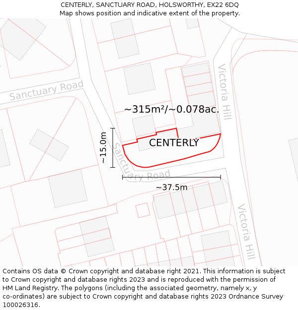 CENTERLY, SANCTUARY ROAD, HOLSWORTHY, EX22 6DQ: Plot and title map