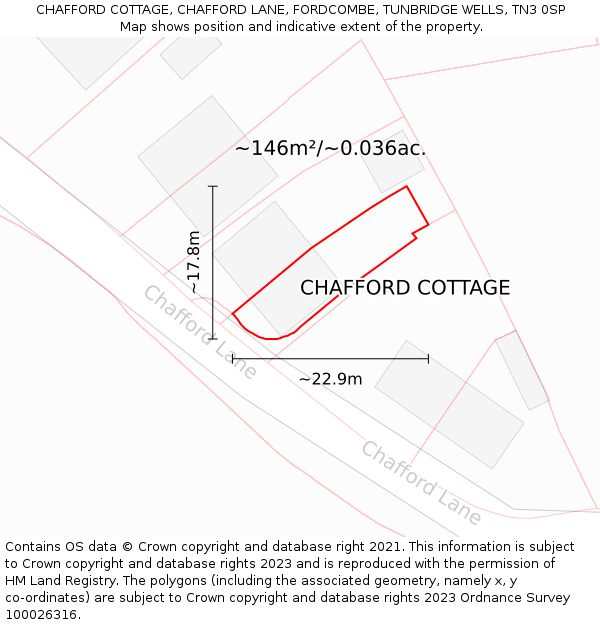 CHAFFORD COTTAGE, CHAFFORD LANE, FORDCOMBE, TUNBRIDGE WELLS, TN3 0SP: Plot and title map