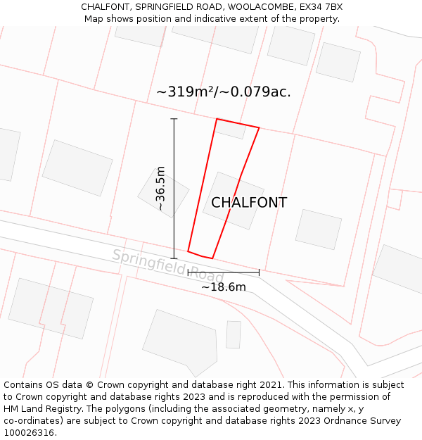 CHALFONT, SPRINGFIELD ROAD, WOOLACOMBE, EX34 7BX: Plot and title map
