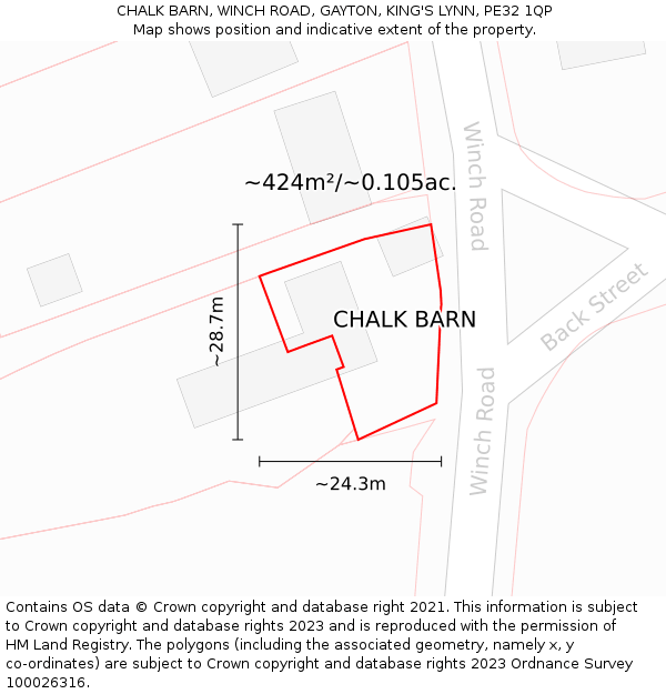 CHALK BARN, WINCH ROAD, GAYTON, KING'S LYNN, PE32 1QP: Plot and title map