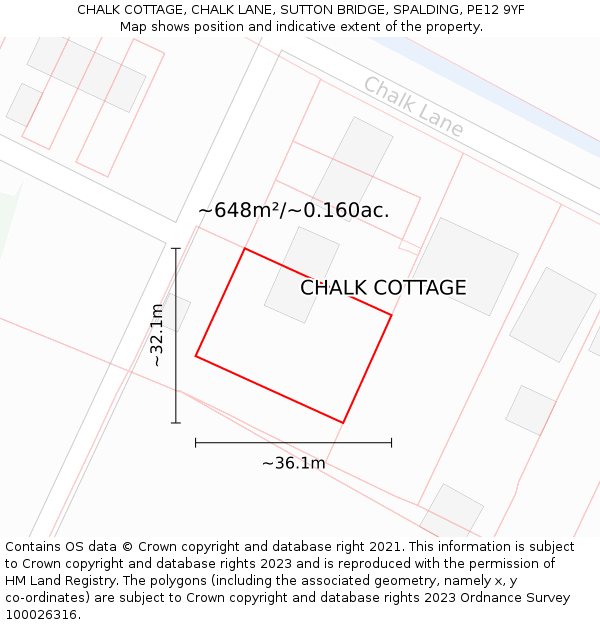 CHALK COTTAGE, CHALK LANE, SUTTON BRIDGE, SPALDING, PE12 9YF: Plot and title map