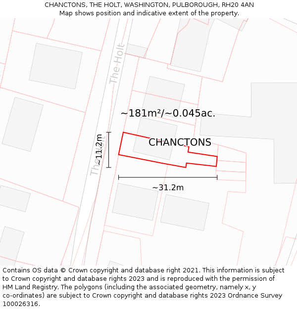 CHANCTONS, THE HOLT, WASHINGTON, PULBOROUGH, RH20 4AN: Plot and title map