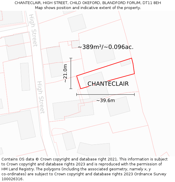 CHANTECLAIR, HIGH STREET, CHILD OKEFORD, BLANDFORD FORUM, DT11 8EH: Plot and title map